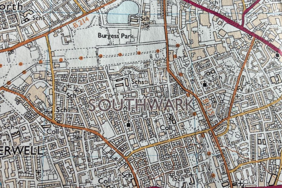 Ordnance Survey map of part of Southwark, London